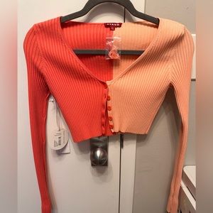 STAUD MANON TWO-TONE RIB KNIT CARDIGAN